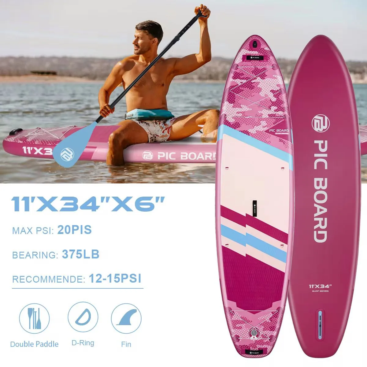 stand up paddle board ayakta kürekli sörf tahtası pembe
